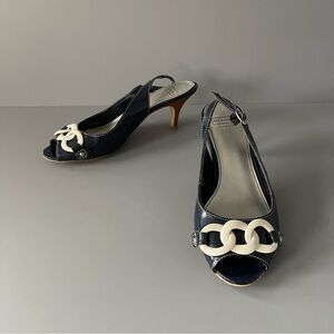 Merona Lexia Vintage Patent Leather Slingback Mod Kitten Pump Sandal 7.5 Pinup